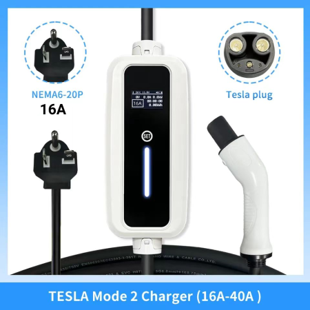 휴대용 EV 충전기 TESLA 모드 2 충전기 16A 5M 케이블 11개 테슬라 220v 충전기